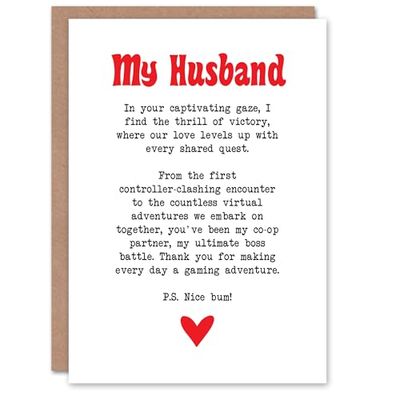 Artery8 Greeting Card Love Poem Gamer Nerd Husband Romantic Poetry Fun For Him Man Anniversary Card