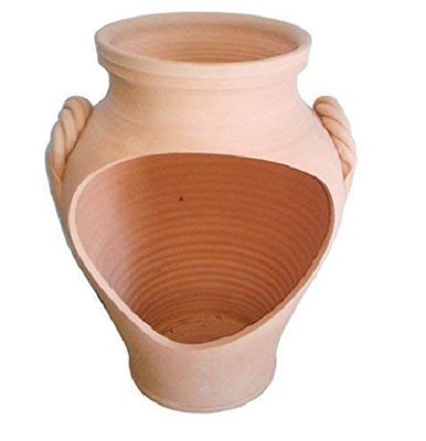 PORTAOMBRELLI APERTO IN TERRACOTTA FATTO A MANO SUL TORNIO; ALTEZZA CM. 55, DIAMETRO CM. 33.