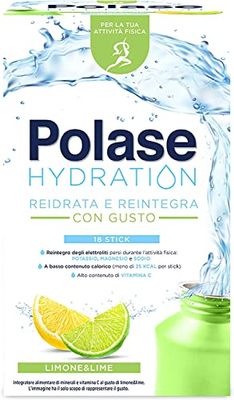 Polase Hydration Integratore Alimentare Sali Minerali, Magnesio e Potassio, Vitamina C, Reidrata e Reintegra, Gusto Limone e Lime, 18 sticks