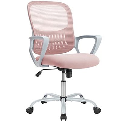DUMOS Bureaustoel, ergonomisch, bureaustoel met lendensteun, draaistoel met armleuning, computerstoel, in hoogte verstelbaar, bureaustoel, geschikt voor kantoor en slaapkamer, roze