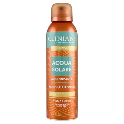 CLINIANS | Acqua Solare Abbronzante Viso & Corpo, con Acido Ialuronico, Acqua di Cocco e Aloe, 150mL