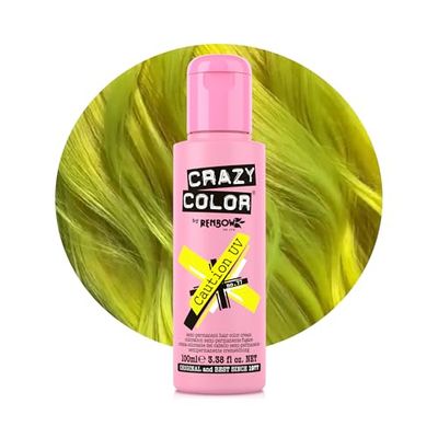 Crazy Color Caution UV Semi-Permanent Hair Dye. Highly Pigmented Neon Yellow Conditioning & Oil Nourishing Vegan Formula | No Bleach or Ammonia | 100ml