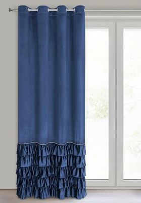 Eurofirany Carli Velvet Curtain with Ruffles, Velvet Curtain with Eyelets, Opaque Blackout Curtain, Exclusive Curtain for Living Room, Bedroom, 140 x 250 cm, Dark Blue