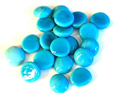 mesbilles - 500 GR Turquoise Perle 120 Billes Plates - Galet en Verre 20 mm Cailloux en Verre décoratifs