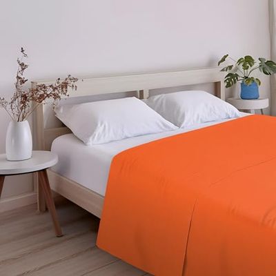 ECOMMERC3 | Extra Soft and Comfortable Top Sheet for 105cm Bed - Top Sheet Orange Made in Spain, Breathable, Easy Care