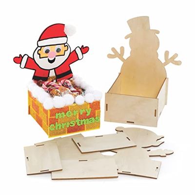 Baker Ross FC113 Cajas de Navidad de madera para niños - Paquete de 3, Cajas de madera para niños, Madera para decorar para niños