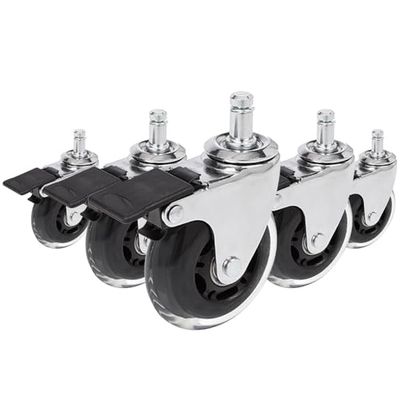 hjh OFFICE 729401 Stol på hjul 5x ROLO SKATE 11mm/75mm med låsbar broms | Hårda golv - 5-pack, Högkvalitativa hjul i Skate-design för hårda golv, Glider tyst utan störande ljud