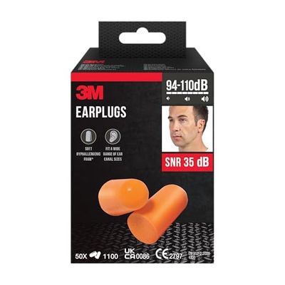 3M Tapones para los oídos 1100, Pack de profesionales, 50 pares/paquete (94-110 dB)