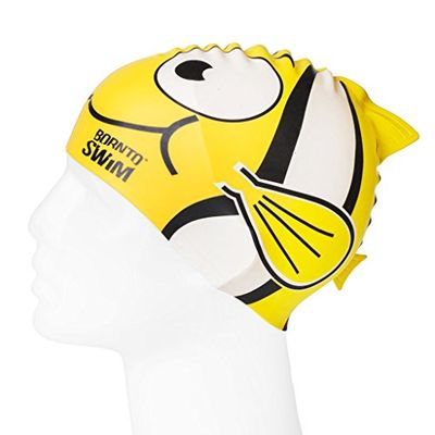 Bormioli nto Swim Niños Pescado Junior Natación de Silicona Fish Gorro de baño, Todo el año, Infantil, Color Amarillo, tamaño Small