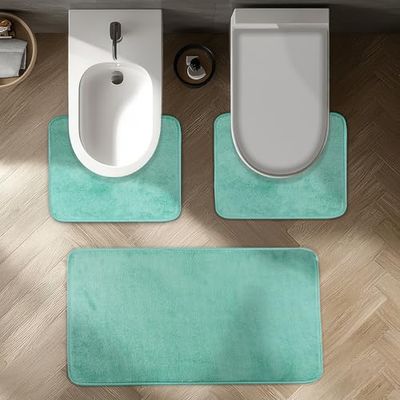 Comart, Tapis Tahiti - Parure de Bain, Deux girowater profilés et Tapis de Douche ou Baignoire, Super absorbants, Fond antidérapant, Lavable en Machine, Doux, antidérapant, Ensemble Trois pièces,