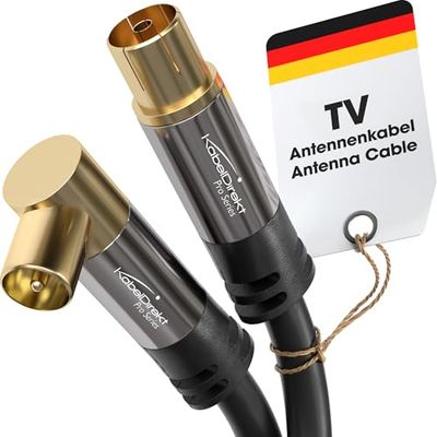 KabelDirekt – Cavo Antenna TV 4K, Coassiale – 90° angolato/Dritto – 3 m – Cavo TV Digitale/analogico – Disponibile in 0,5-20 m (Presa Dritta/Spina angolata, per DVB-C/DVB-T/DVB-S, Nero)