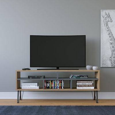 Hanah Home Support TV, mélamine, Chêne Anthracite, Taille Unique