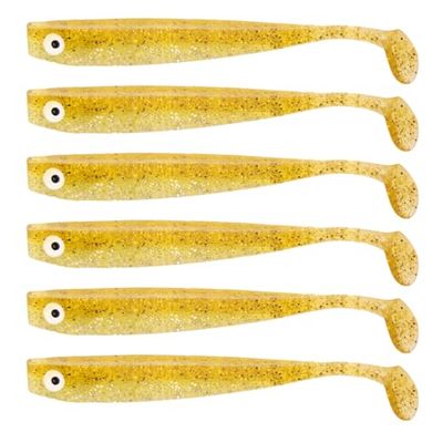 Lot de 6 leurres de pêche à Paillettes dorées de 12 cm, leurres de pêche, leurres de Sandre, leurres Souples, leurres en Caoutchouc, Contenu de la Livraison : 6 pièces.
