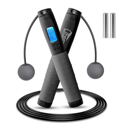 Springtouw met teller, springtouw voor volwassenen en kinderen, fitness, verstelbaar, draadloos springtouw, sport, met siliconen handvat