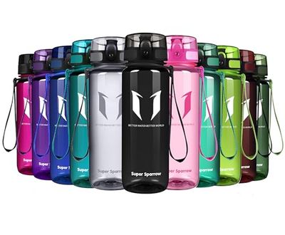 Super Sparrow Botella de Agua Deportiva - 500ml - Sin BPA (Transparente- Negro)