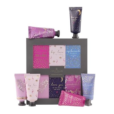 Sara Miller Hand Cream Set 6x 30ml, Hand Moisturiser, Assorted Fragrances with Mango Butter and Coconut Oil, Beauty Gift, Travel Size, Vegan Friendly and Cruelty Free