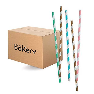 Decora 480 stuks Rietjes Stripes Ø 6 x 210 mm van biologisch afbreekbaar papier met waterinkt voor meer kleur op feestjes