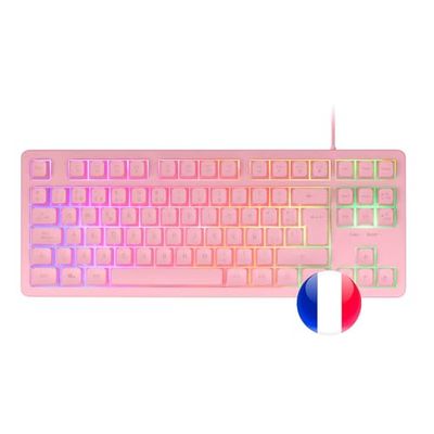 Mars Gaming MK023, Teclado Gaming TKL, Tecnología Híbrida H-Mech, Iluminación FRGB Rainbow, Anti-ghosting, Compatibilidad Universal, Rosa, Idioma Francés