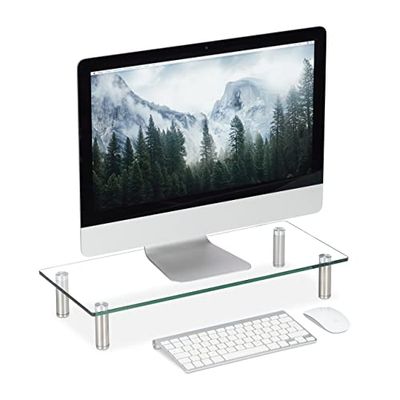 Relaxdays monitor verhoger glas, tv-verhoger, laptopstandaard, hoogte verstelbaar 9-11 cm, 56x24 cm, doorzichtig