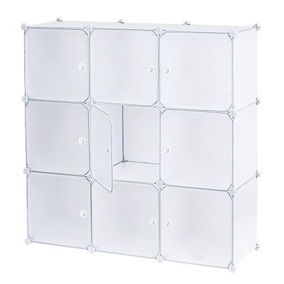 Baroni Home Mobile Componibile Salva Spazio, Organizzatore con Scomparti Impilabili in Plastica per Camera da Letto, Cabina Armadio, Ingresso, Bianco, 9 Scomparti, 117x37x111 cm