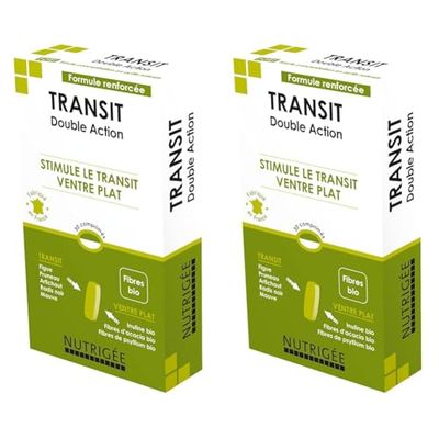 TRANSIT DOUBLE ACTION • TRANSIT et VENTRE PLAT • HAUTE CONCENTRATION EN ACTIFS NATURELS • Formule Renforcée • 30 comprimés • Fabriqué en France • Nutrigée (Lot de 2)