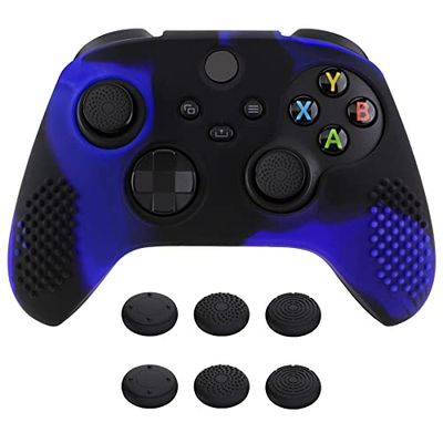 eXtremeRate PlayVital Cover Skin per Xbox Series X S Controller Joystick Custodia Protettiva Silicone Gomma Antiscivolo con 6 Copri Levette Analogiche(3D Borchiate Edizione)-Blu Nero