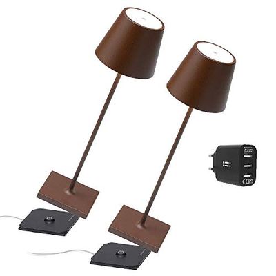 [AmazonExclusive] Zafferano Set 2x lampes portables Poldina Pro, chargeur double USB Aiino pour charger lampe/smartphone en simultané, LED tactile réglable, base de charge à contact, H38cm - Corten