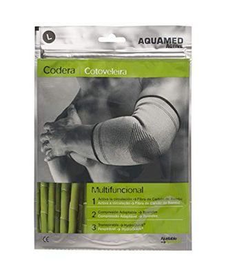 AQUAMED Active cotoveleira - fixação elástica, fibra de carvão de bambu, alívio dor nas articulações, lavável, tamanho L
