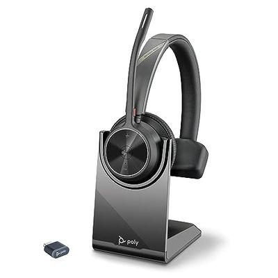 Micro-casque sans fil Poly Voyager 4310 UC et socle de chargement - Micro-casque Bluetooth monaural avec perche de microphone antibruit - Connexion à un PC/Mac/Téléphone portable - Teams (certifié)