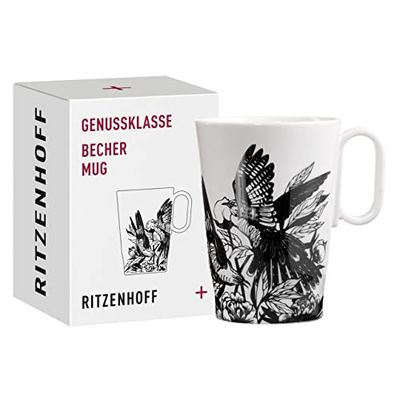 Ritzenhoff 3731001 - Tazza da caffè 330 ml - Serie Genussklasse n. 1 Tazza in porcellana con motivo uccello, colore nero, bianco