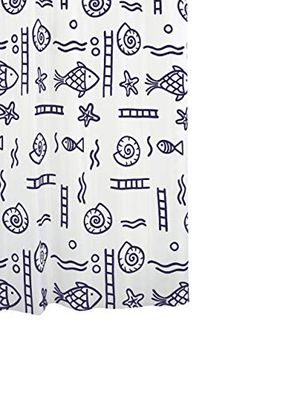 RIDDER Douchegordijn textiel ca. 240x180 cm Neptun, blauw, incl. ringen | wasbaar | vissen | ÖkoTex