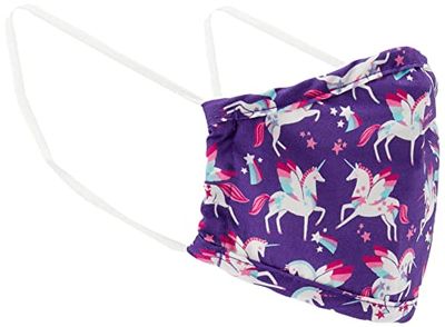 Little Blue House By Hatley Majestueuze eenhoorns, uniseks, dubbellaags gezichtsmasker met oor, elastische modieuze sjaal, eenheidsmaat, Majestueuze eenhoorns, 1 count (Pack of 1)