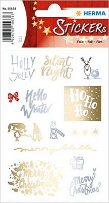 HERMA 15638 Stickers Christmas Sayings Gold Silver, Pack of 13, Christmas Stickers with Lettering Message, Children's Labels for Christmas Decoration, Gifts, Advent Calendar, Winter Decoration, DIY