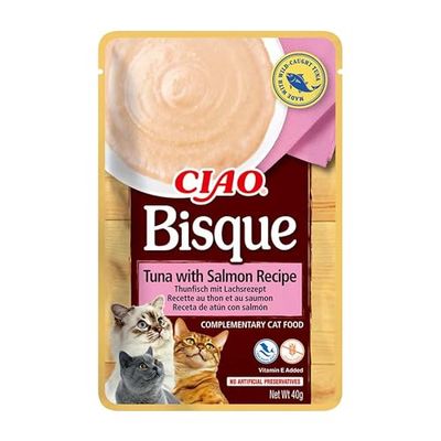 INABA CIAO Bisque di Tonno con Salmone, Cibo Umido per Gatti - Crema Sana e Deliziosa ad Alto Contenuto di Umidità - Cibo per Gatti Complementare Senza Conservanti o Coloranti Artificiali - 1 x 40gr