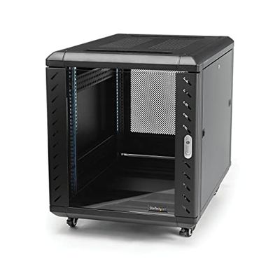 StarTech.com Armadio Rack 12U 19" con Sportello in Vetro, Server rack 4 Montanti con Serratura e Ruote, Profondità Regolabile