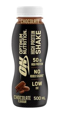 Optimum Nutrition High Protein Shake Bottles, Ready to Drink Healthy Snacks, No Added sugars, Low Fat, Post Workout Snack for Men and Women, Chocolate Flavour, 10x500ml, Packaging May Vary