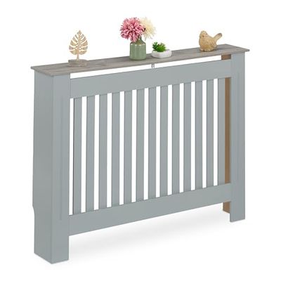Relaxdays radiatorombouw, HBD 83x112x19 cm, kant en klaar, voor oude radiatoren, radiotorbekleding met plank, mdf, grijs