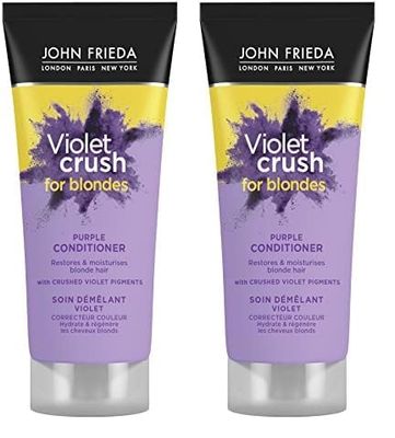 John Frieda Violet Crush for Blondes Toning Conditioner for Blonde Hair, Purple Conditioner for Blondes 75 ml (Pack of 2)