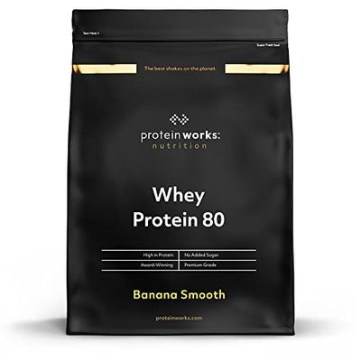 THE PROTEIN WORKS Whey Protéine 80 (Concentré) | 82% de protéines | Shake à faible teneur en sucre et à forte teneur en protéines | Banane Onctueuse | 1kg