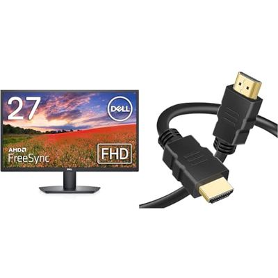 Dell SE2722HX 27 inch Full HD Monitor, 75Hz, VA, 4ms, AMD FreeSync, HDMI, VGA, 3 Year Warranty, Black & iSOUL 4K HDMI Cable, High-Speed Ultra HD HDMI 2.0 Cable, Supports 3D Formats with Audio Return