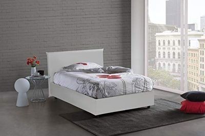 Talamo Italia - Lit double Aurea, Lit conteneur avec revêtement en cuir écologique, 100% Made in Italy, Ouverture frontale, convient pour matelas Cm 140x190, Blanc