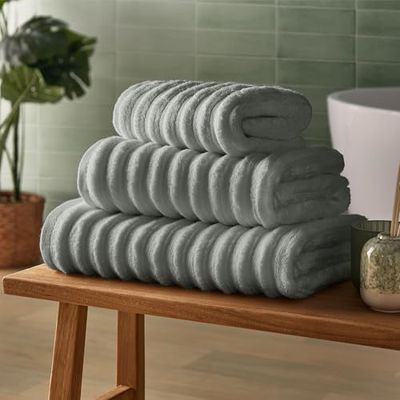 Silentnight Serviette de Bain en Coton côtelé, luxueusement Douce et Super absorbante, 100% Coton BCI texturé, Dense et côtelé, Lavable en Machine, 130 x 70 cm, Gris