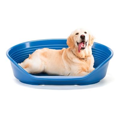 FERPLAST - Panier Chien - Lit pour Chien Grand en Plastique - 100% Plastique Recyclé - Lit pou Chat Lavable - Respirant Antidérapant - Siesta Deluxe, 100 x 65 xh 33,5 CM, BLEU