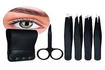 PARENCE - Eyebrow Hair Removal Kit - Professional 5 Piece Set with Scissors & Tweezers/Precision Tweezers for Face and Eyebrows/Storage Bag/Eyelash Brush Free