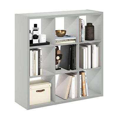 Furinno Cubículo Organizador de Almacenamiento Decorativo con Parte Trasera Abierta, 9 Cubos, Gris Claro