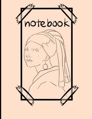 Nightowl Doodles Simple, Artistic Soft Cover, College Ruled Notebook with a Taped Frame of Painting Remake of "The Girl in the Pearl Earring" Lineart