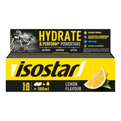 Isostar Sabor Limón - Hydrate & Perform Powertabs - Fórmula Isotónica - Preparado Para Bebida De Aporte De Glúcidos Y Electrolitos - Resistencia En Entrenamientos Prolongados - 120 G (10 X 12 G)