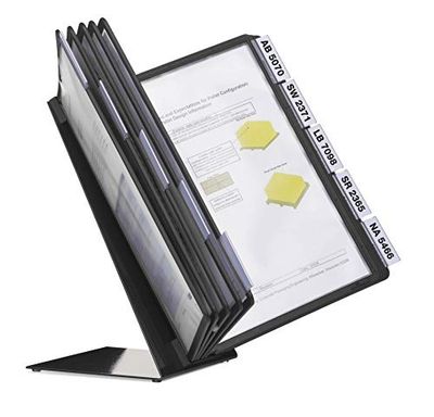 Durable VARIO Display Panel Desk Unit | 10 Panels and Tabs in Black | Perfect for Storing and Displaying A4 Documents