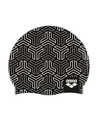 Arena Print 2 Unisex siliconen badmuts voor volwassenen, vrouwen en mannen intensieve training comfortabele antislip lange haren zwemhoed, X
