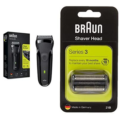 Braun Series 3 Electric Shaver for Men with Precision Beard Trimmer, Black Razor & Series 3 Electric Shaver Replacement Head, Easily Attach Your New Shaver Head, Black